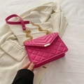 Chic magenta quilted chain shoulder bag with V-pattern stitching and gold metal lock - Rose Pink