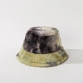 Detail of soft tie-dye faux fur bucket hat with plush texture and mixed grey green tones - M(56-58cm) / Grey-Green Mixed (No.3)