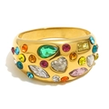 Anillo grueso de acero inoxidable chapado en oro de 18K con cristales de varios colores - Talla 6 / Estilo Marquise Corazón (R4702-R5524) - Dorado Multicolor