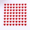 Sheet of 64 red acrylic heart-shaped rhinestone stickers for DIY Valentine decoration - 6mm / Red