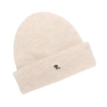Off-white ribbed knit beanie with black R-letter embroidery for autumn and winter - One Size / Off White