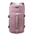 Light purple large capacity travel backpack with waterproof fabric and adjustable straps - Pink