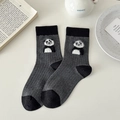 Dark gray mid-calf socks with black color blocking and cute panda embroidery - One Size / Red Panda