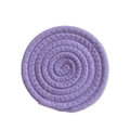 Detailed close-up of a handmade purple cotton woven round coaster with braided texture - Light Purple