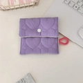 Purple quilted heart storage pouch with snap closure and pink lanyard for small items - Purple Heart (Square Snap Style)