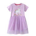 Abito viola per bambine con ricamo di unicorno e gonna in tulle soffice - 2T / Viola