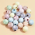 10-12mm mixed color acrylic volleyball beads for DIY bracelet jewelry making - 12mm Volleyball White Background Colorful Line