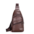 Men's dark brown cross-body chest bag in premium lychee pattern PU leather with metal logo - 922 Brown