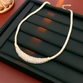Elegant gold snake chain necklace with sparkling zircon pave inlay for a vintage jewelry set - Gold Flat Snake Bone Pave Zirconia Necklace (23#) / Gold