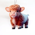 Acrylic highland cow pendant with glasses and brown fur texture on a bead chain - Classic Brown Highland Cow