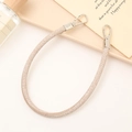 Close-up of beige woven wrist strap featuring polished silver dual lobster clasps - Khaki (K3860)