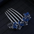 Elegant 5-tooth hair comb with blue pear-shaped rhinestones and silver alloy base - Silver Blue Butterfly Style 7
