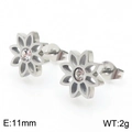 Silver daisy stud earrings with pink center stone, 11mm floral jewelry set detail - Earrings / Steel