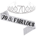 70th Birthday set with silver rhinestone tiara and 70 & Fabulous glitter sash - Silver 70 & Fabulous Set