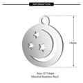 Silver stainless steel moon and stars pendant, 12x14mm round hollow charm for jewelry - Crescent Moon Stars Round