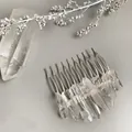 Handmade natural clear quartz crystal hair comb with silver metal teeth for wedding headwear - Natural Clear Quartz Hair Comb