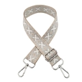 Close-up of beige jacquard bag strap with silver geometric diamond pattern and metal hooks - Style 3 + Silver Buckle