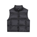 Detail of waterproof quilted puffer vest featuring high collar and secure zip pockets - XS / Black