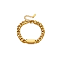 Polished 18K gold rectangular pendant on thick curb chain bracelet for women - Gold Bracelet