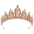 Regal golden tiara with champagne crystals and pear-shaped rhinestones for bridal hairstyle - KC Gold - Champagne Gold