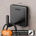 Adhesive black 304 stainless steel J-hook in matte finish, 45x45mm wall-mounted size - Matte Black - Thickened 1 Piece