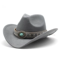 Close-up of a charcoal grey western cowboy hat with bohemian turquoise braided band - M (56-58cm) / Gray