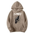 Brown F-CAW-F hoodie with a artistic crow graphic and drawstring in a size medium - Camel