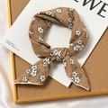Brown floral cotton linen scarf featuring white daisy patterns and fine rolled edges - Osmanthus Khaki Base