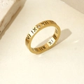 Gold stainless steel ring with Roman numerals and a small round sparkling diamond stone - Gold (Roman Numerals Style 1)