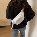 White canvas waist bag for women featuring letter embroidery and orange strap label - Off White