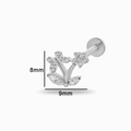 Titanium F136 flower labret stud with clear cubic zirconia stones measuring 8x9mm - Blooming Flower Cluster (T2504-8#) / Silver
