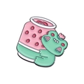 Cute green frog hugging a pink strawberry jam jar enamel pin in zinc alloy - Frog Holding Strawberry Can Style (QHXZ159)