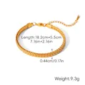 Detailed view of 18k gold plated twisted link bracelet with size measurements and clasp - Gold Metal Woven Chain Bracelet XZ-B20072