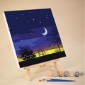 DIY digital oil painting kit with moon scenery, 12 acrylic colors, brushes and easel - 20x20cm Framed Kit / HD38 Night Sky Moon
