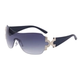 Y2K rimless wrap around sunglasses with purple gradient lenses and rhinestone accents - C2 Gold Double Gray Gradient