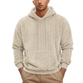 Detailaufnahme der beigen Teddy-Fleece-Herrenkapuzenjacke mit dicker Zopfmusterstruktur - S / Aprikose