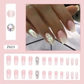 Roze gradiënt ballerina nepnagels met glitter en strass steentjes Z623 complete set - Roze Verloop Strass (Lijm Stijl)