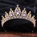 Detail of luxury bridal tiara with purple crystals and gold metal on black background - Gold & Light Purple (H1143)