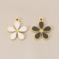 18K gold-plated flower pendant charms with colorful oil drip enamel finish - Gold White