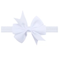 Classic white grosgrain ribbon bow on a stretchy elastic headband for baby girls - White
