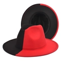 Tweekleurige rood-zwarte wollen vilt fedora hoed met platte rand voor heren en dames mode - M (56-58cm) / Zwart + Rood