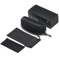 Protective black eyewear storage set with zipper case, drawstring pouch, and cloth - Zipper Glasses Case Set