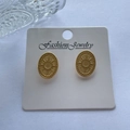 Vintage 18K gold plated stainless steel oval stud earrings with sunburst pattern - Star Burst Oval / 18K Gold