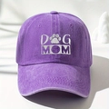Vintage washed purple baseball cap featuring white Dog Mom embroidery and a paw print - One Size / Purple