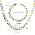 Two-tone 8mm stainless steel gold plated Figaro necklace and bracelet set jewelry - Mixed Color (50cm)