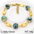 Vintage gold metal chain bracelet with teal spotted resin beads and flat round charms - Cyan Blue Spotted Pattern (KB183022-BH)