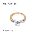 Irregular two-tone gold and silver stainless steel ring, 3.5mm width and 3.0g weight - Gold Silver Two-tone Streamline Style (NB-R24138)
