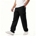 Pantaloni cargo neri da uomo con tasche laterali e coulisse in vita per sport e tempo libero - S / Nero