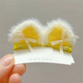Cute plush cat ear hair clips with bows for girls, stylish Korean style hair accessories - One Pair / Yellow