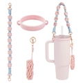 Manico per tazza intrecciato a fiori rosa e blu con anello in silicone e moschettone - K68824 Set da 3 Pezzi Blu Rosa